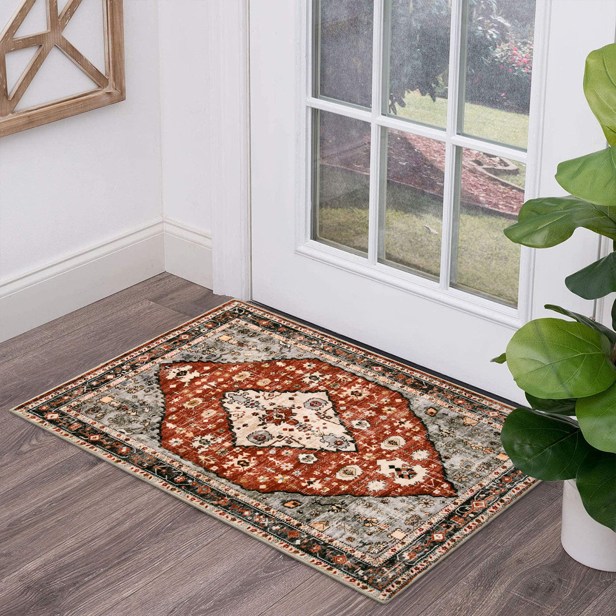 Felice Washable Boho Vintage Tribal Dark Orange Rug Clearance Rugs Lahome