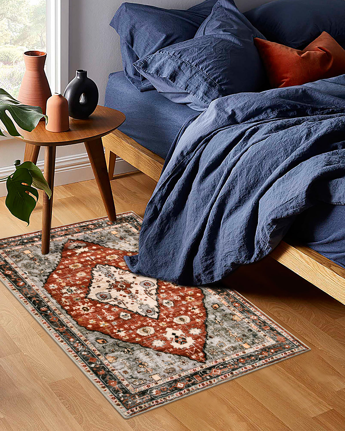 Felice Washable Boho Vintage Tribal Dark Orange Rug Clearance Rugs Lahome