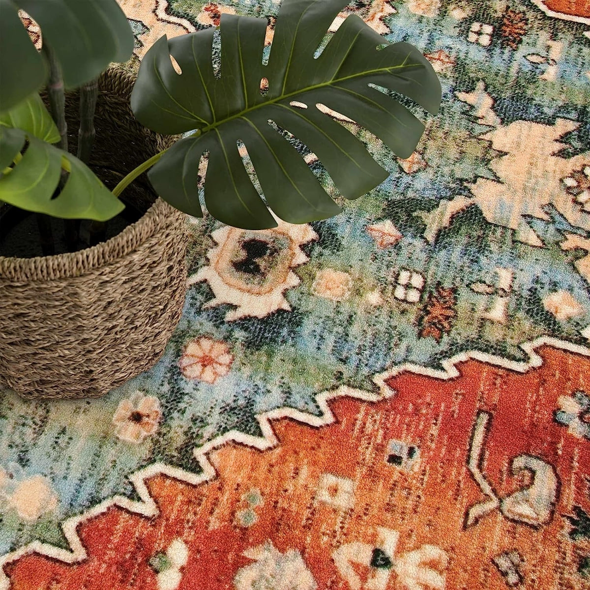 Felice Washable Boho Vintage Tribal Rust Red Rug (Copy) Clearance Rugs Lahome