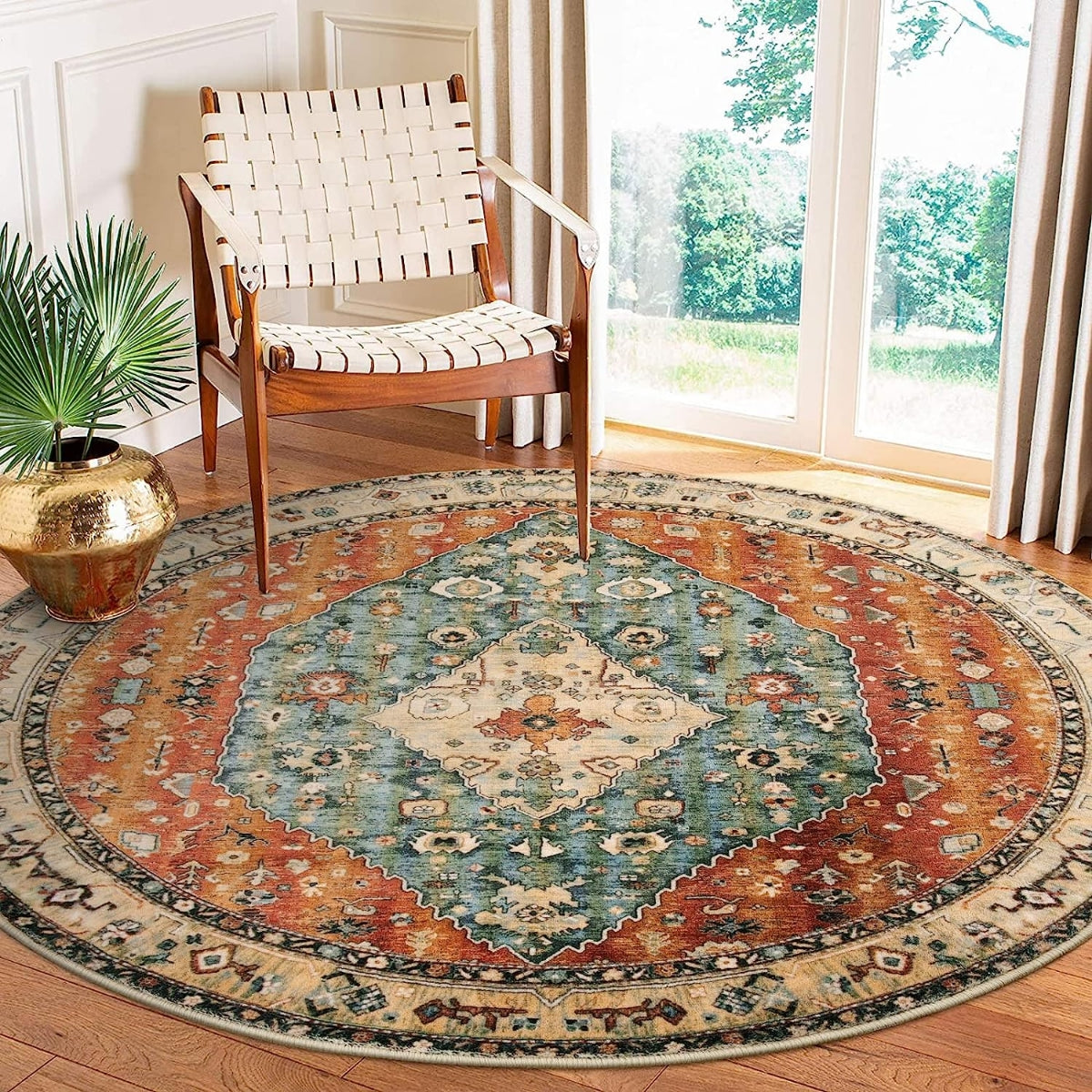 Felice Boho Tribal Rust Red Washable Rug Area Rugs Lahome 4' Round
