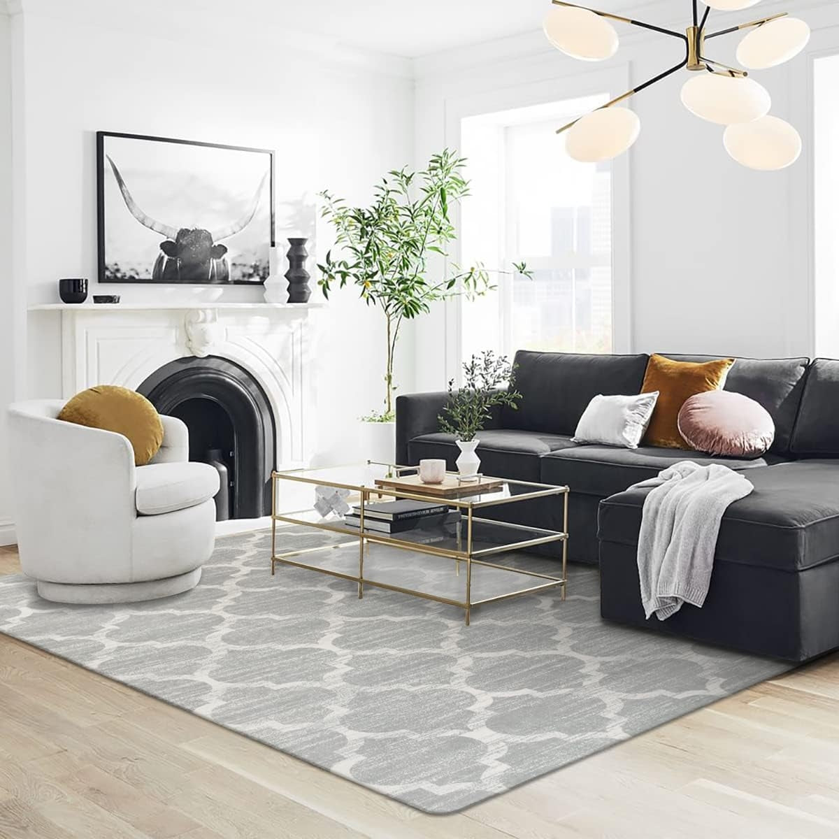 Meline Washable Classic Moroccan Trellis Light Grey Rug Area Rugs Lahome