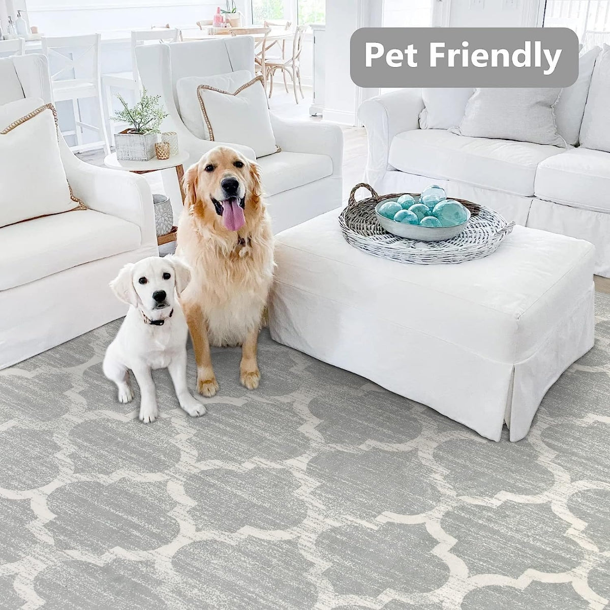 Meline Washable Classic Moroccan Trellis Light Grey Rug Area Rugs Lahome