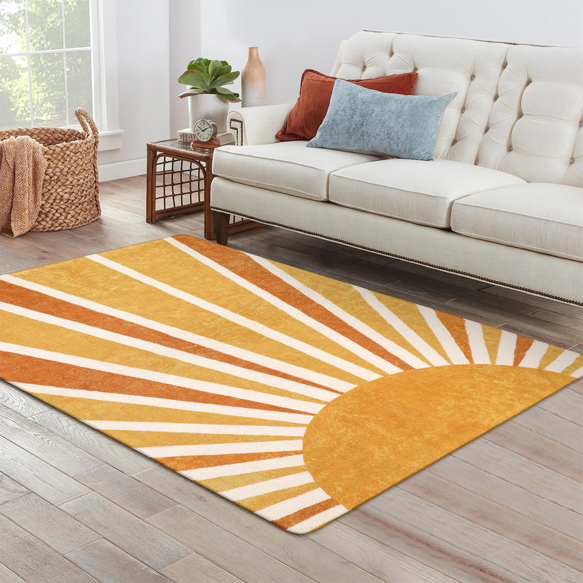 Elora Washable Boho Rainbow Sunshine Orange Round Rug Area Rugs Lahome