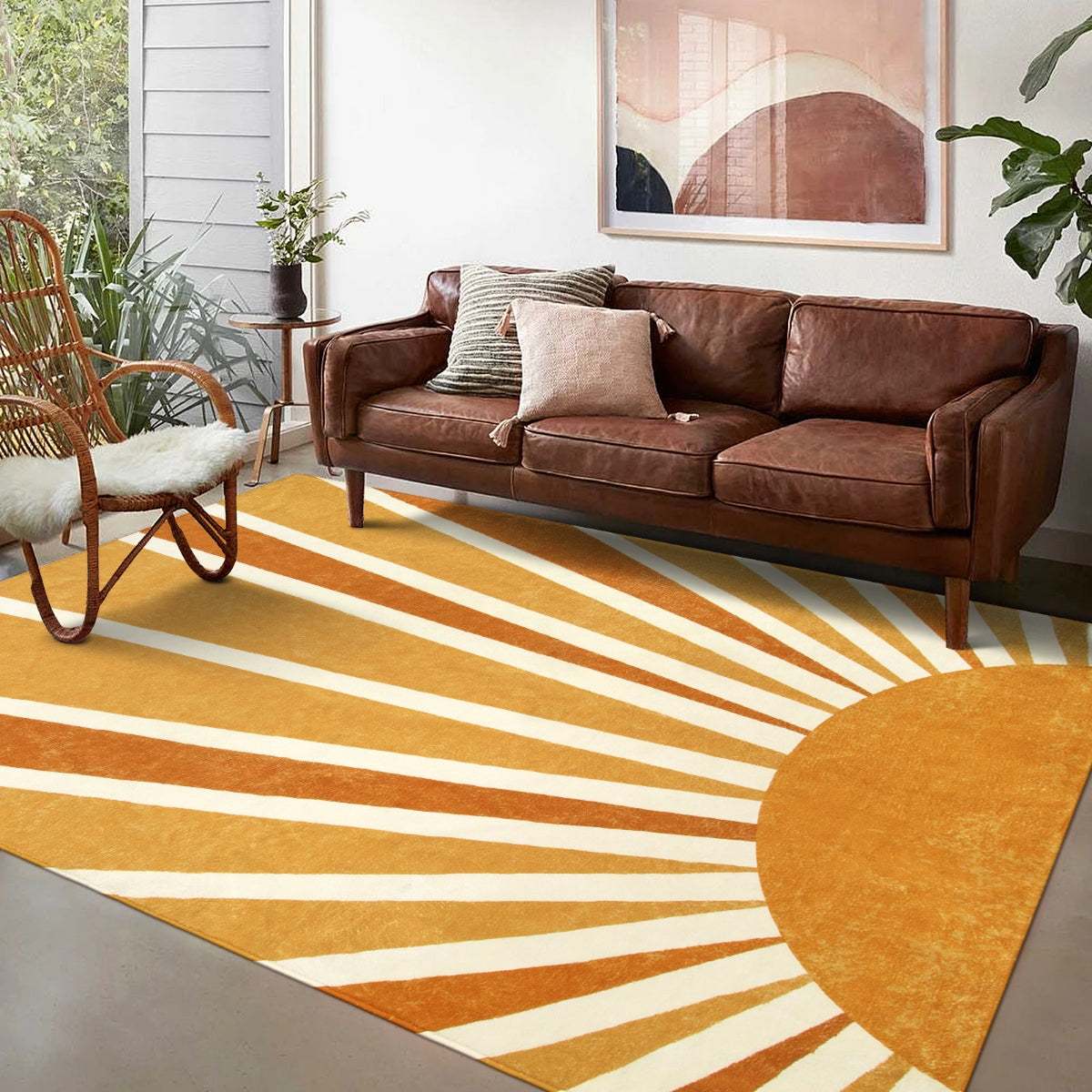 Elora Washable Boho Rainbow Sunshine Orange Round Rug Area Rugs Lahome