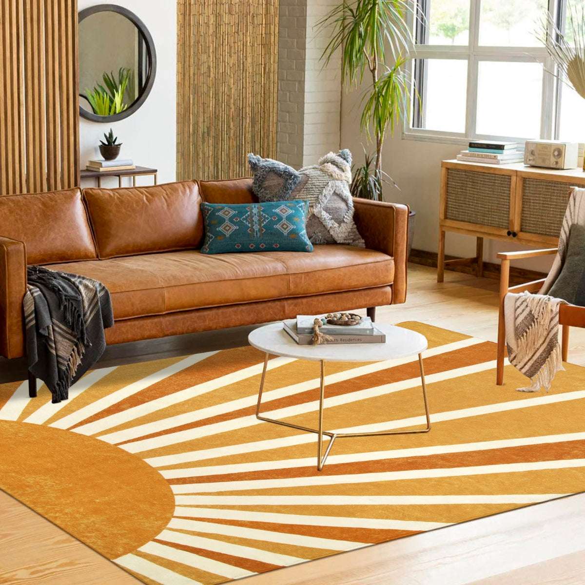 Elora Washable Boho Rainbow Sunshine Orange Round Rug Area Rugs Lahome