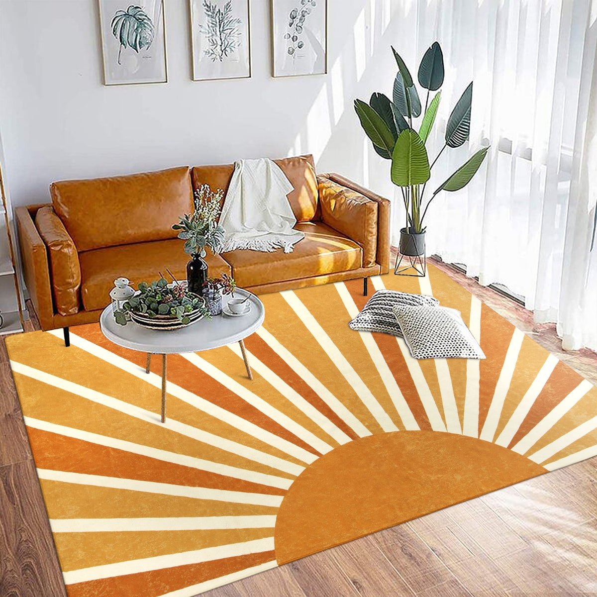 Elora Washable Boho Rainbow Sunshine Orange Round Rug Area Rugs Lahome
