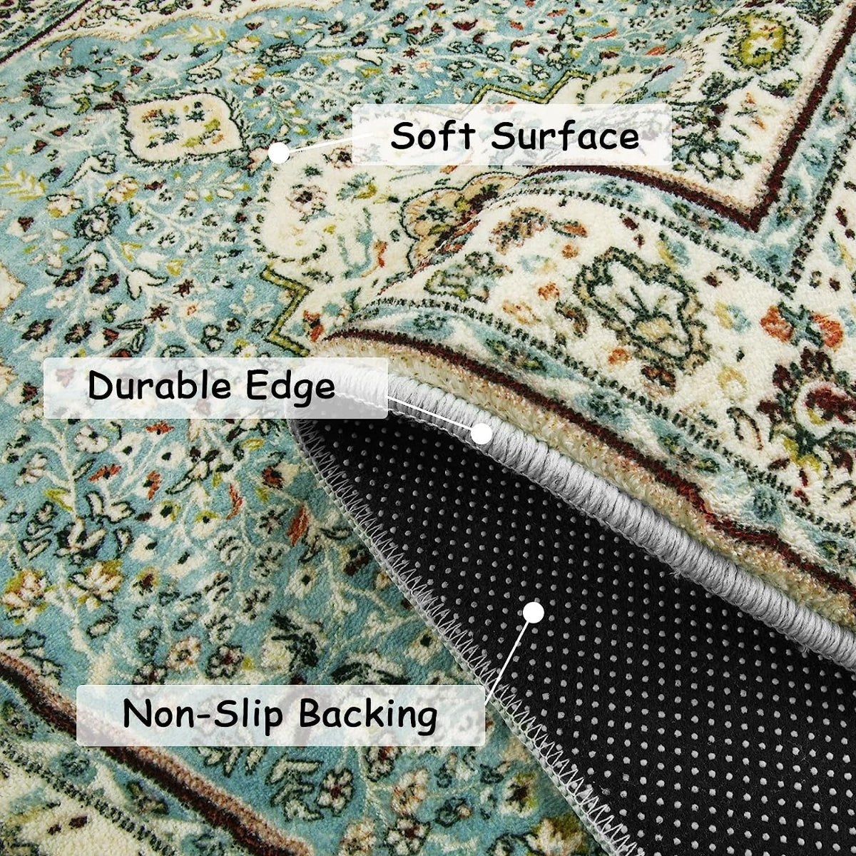 Agnes Washable Boho Floral Medallion Light Blue Rug Clearance Rugs Lahome