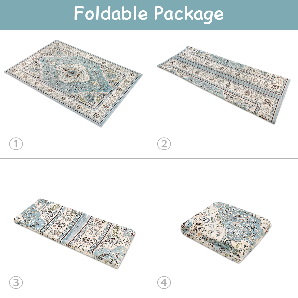 Agnes Washable Boho Floral Medallion Light Blue Rug Clearance Rugs Lahome