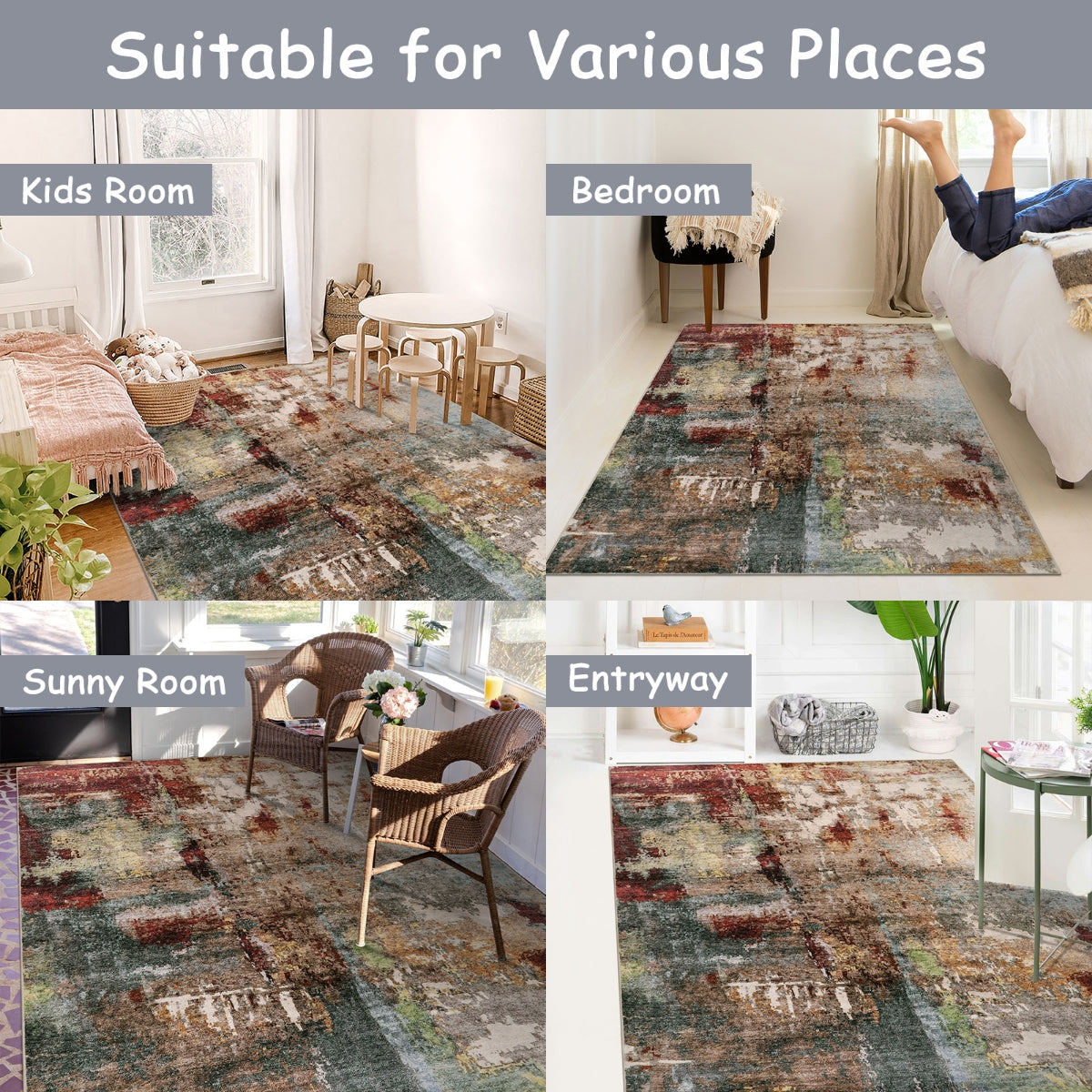 Etoile Washable Modern Abstract Red Rug Area Rugs Lahome