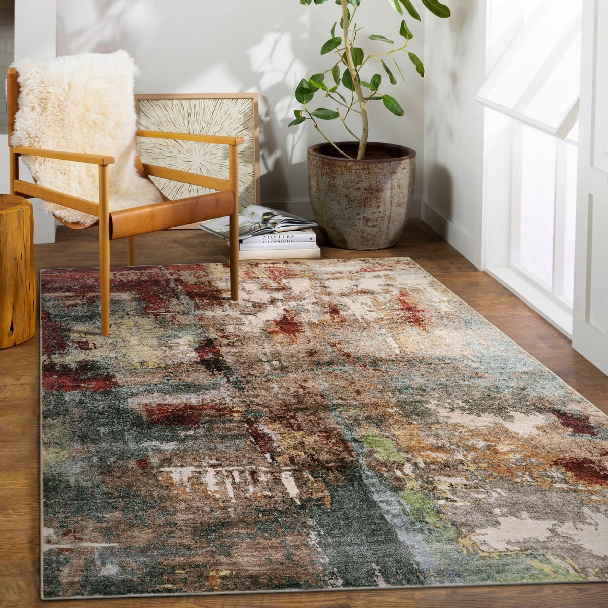 Etoile Washable Modern Abstract Red Rug Area Rugs Lahome