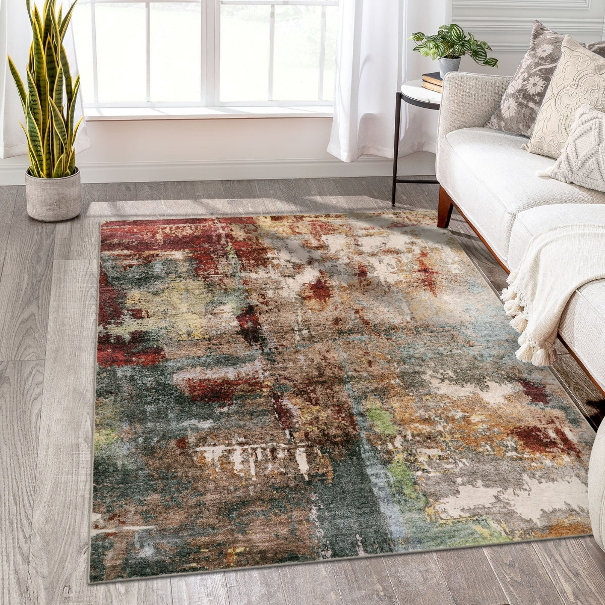 Etoile Washable Modern Abstract Red Rug Area Rugs Lahome 5' x 7'