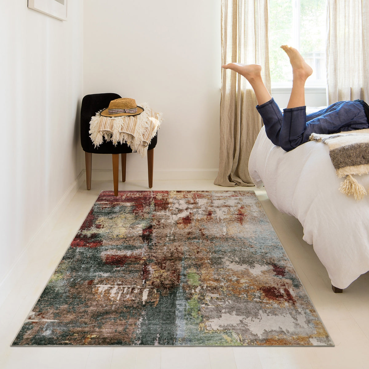 Etoile Washable Modern Abstract Red Rug Area Rugs Lahome