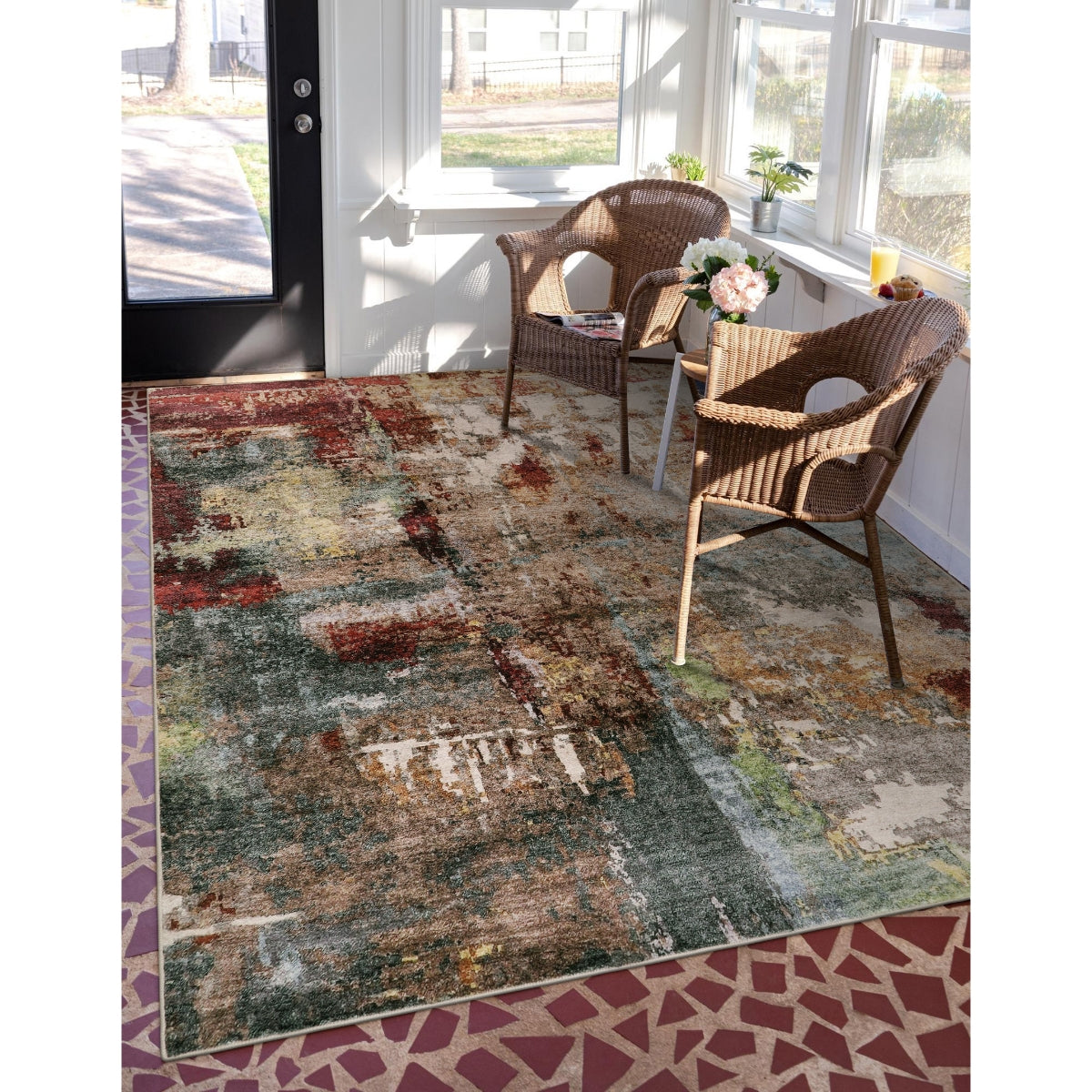 Etoile Washable Modern Abstract Red Rug Area Rugs Lahome