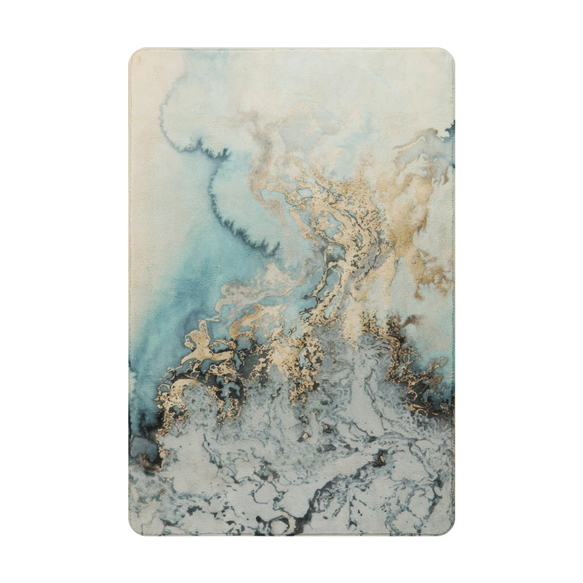 Deniz Washable Marble Ocean Wave Rug Area Rugs Lahome Blue/Gold/Grey 2' x 3'