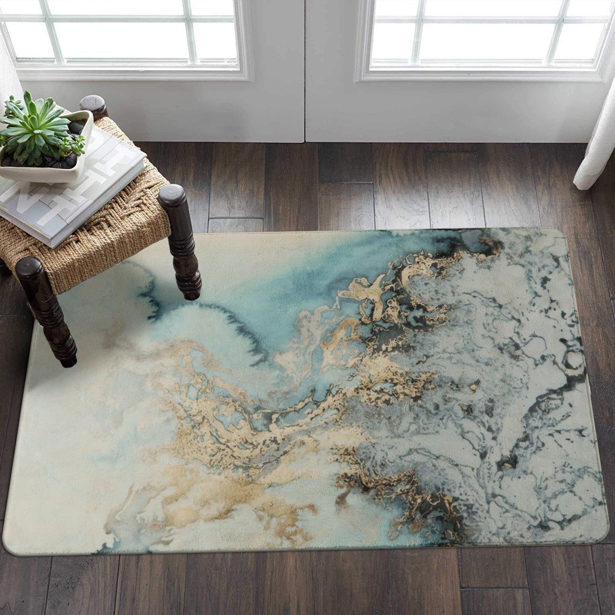 Deniz Washable Marble Ocean Wave Rug Area Rugs Lahome