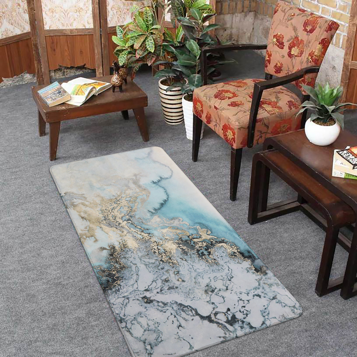 Deniz Washable Marble Ocean Wave Rug Area Rugs Lahome