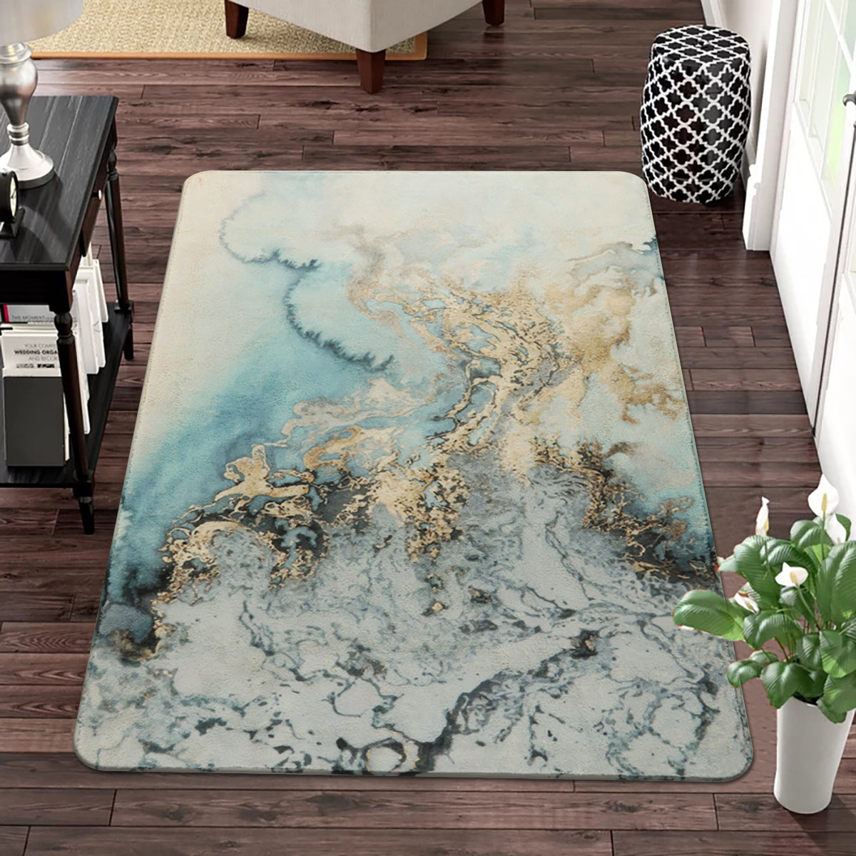 Deniz Washable Marble Ocean Wave Rug Area Rugs Lahome