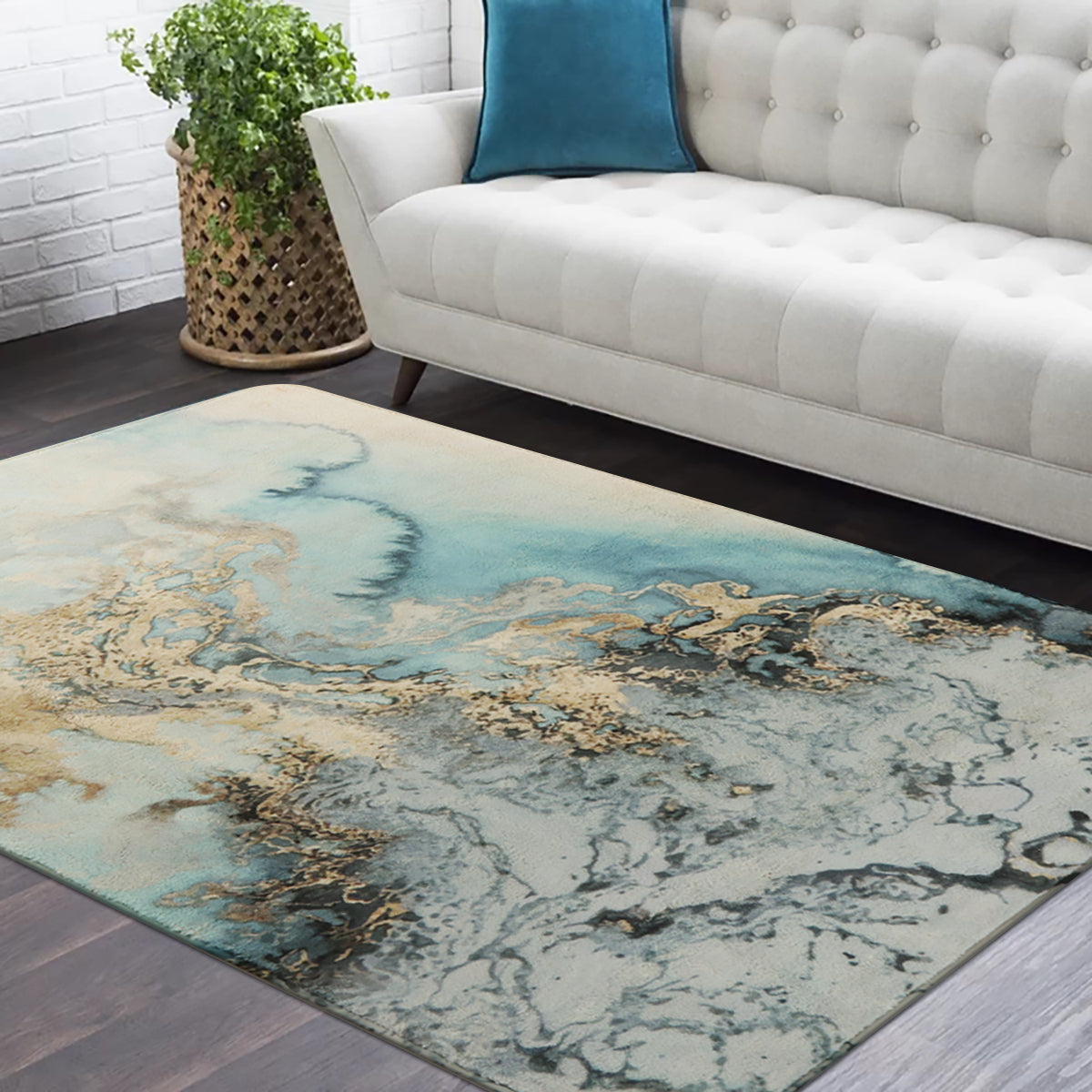 Deniz Washable Marble Ocean Wave Rug Area Rugs Lahome
