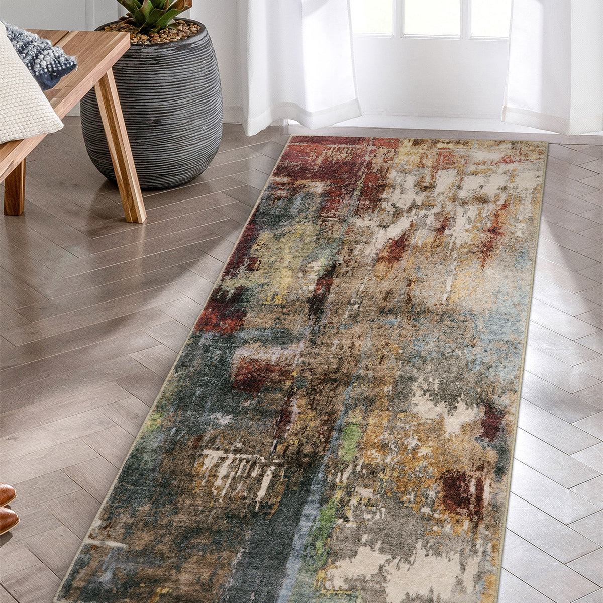 Etoile Washable Modern Abstract Red Rug Area Rugs Lahome