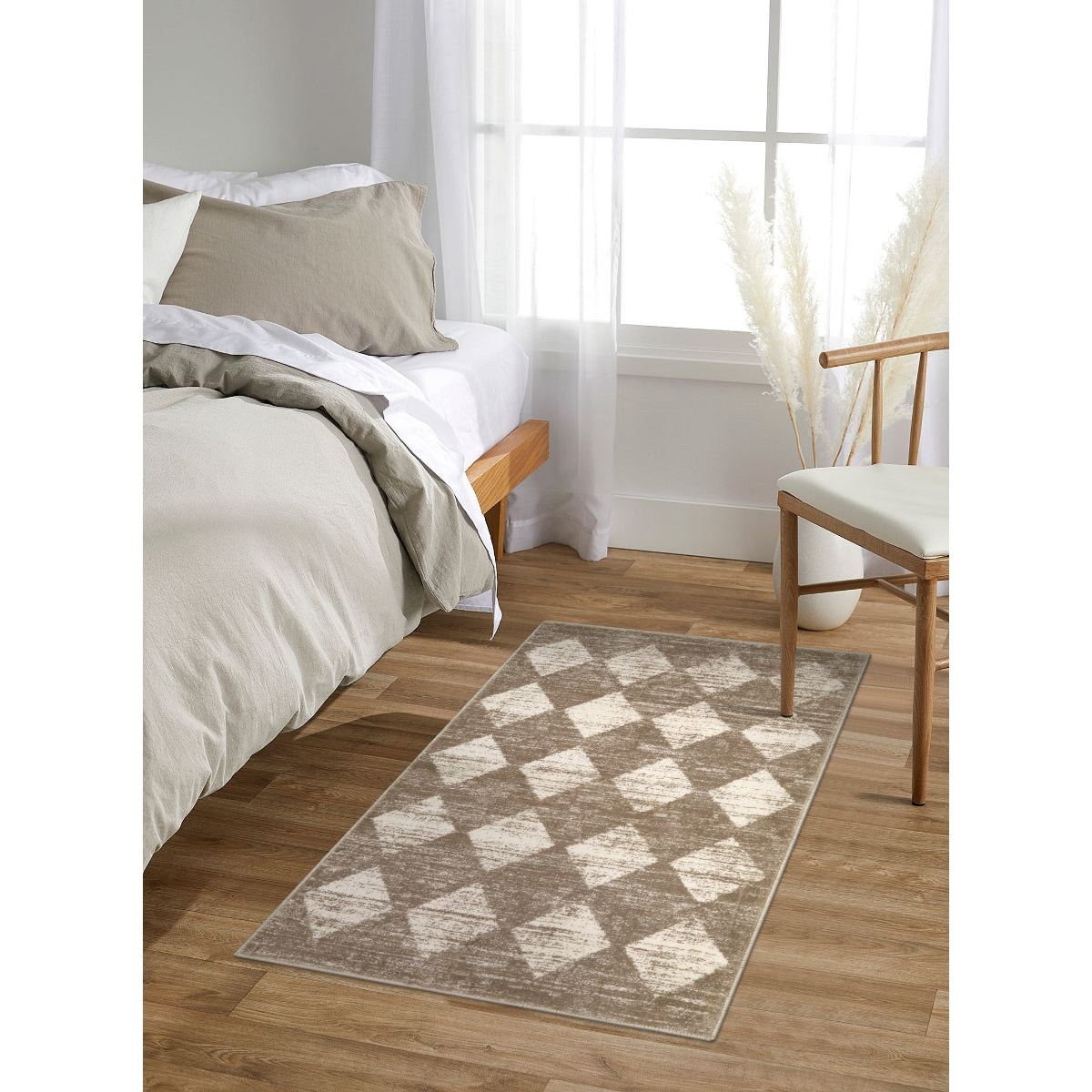 Zelie Washable Modern Geometric Diamond Checkered Beige Rug Clearance Rugs Lahome