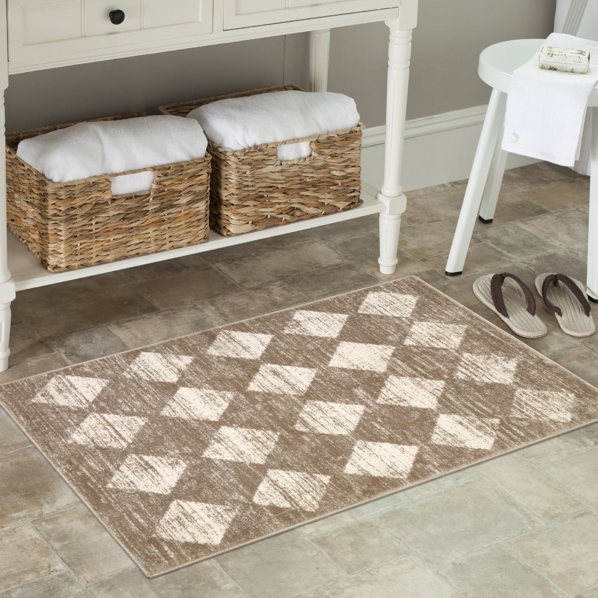 Zelie Washable Modern Geometric Diamond Checkered Beige Rug Clearance Rugs Lahome