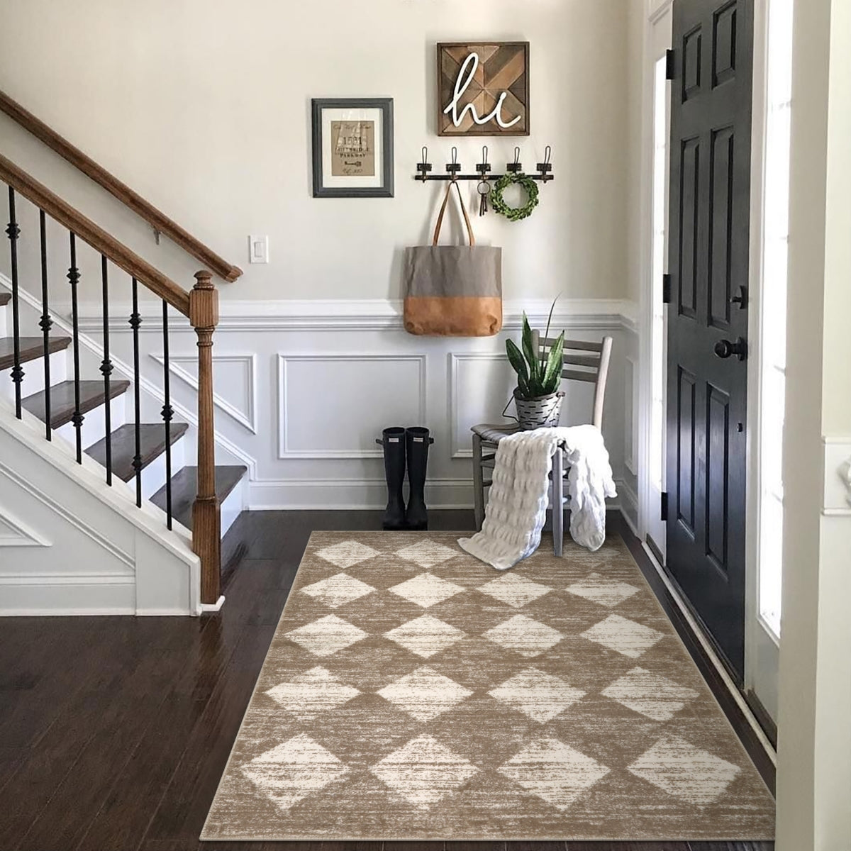 Zelie Washable Modern Geometric Diamond Checkered Beige Rug Clearance Rugs Lahome