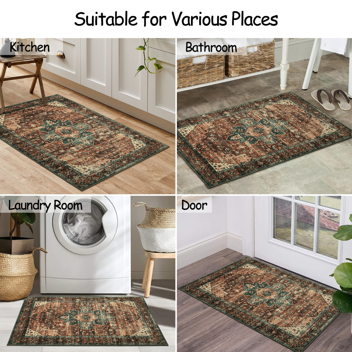 Helene Washable Ultra-Thin Vintage Floral Rug Area Rugs Lahome