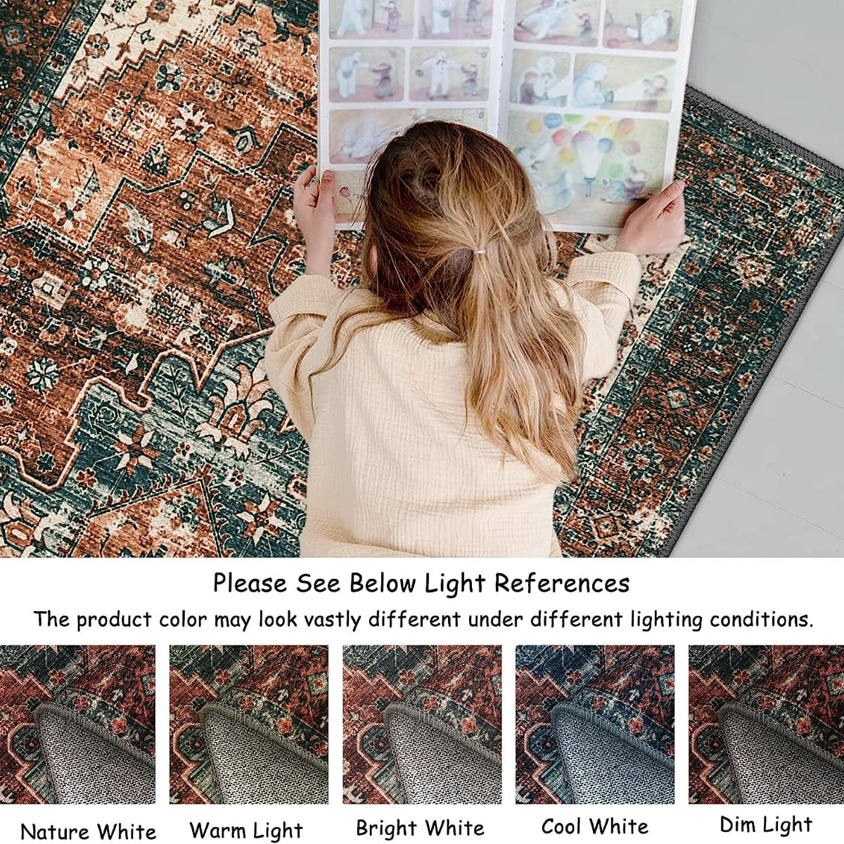 Helene Washable Ultra-Thin Vintage Floral Rug Clearance Rugs Lahome