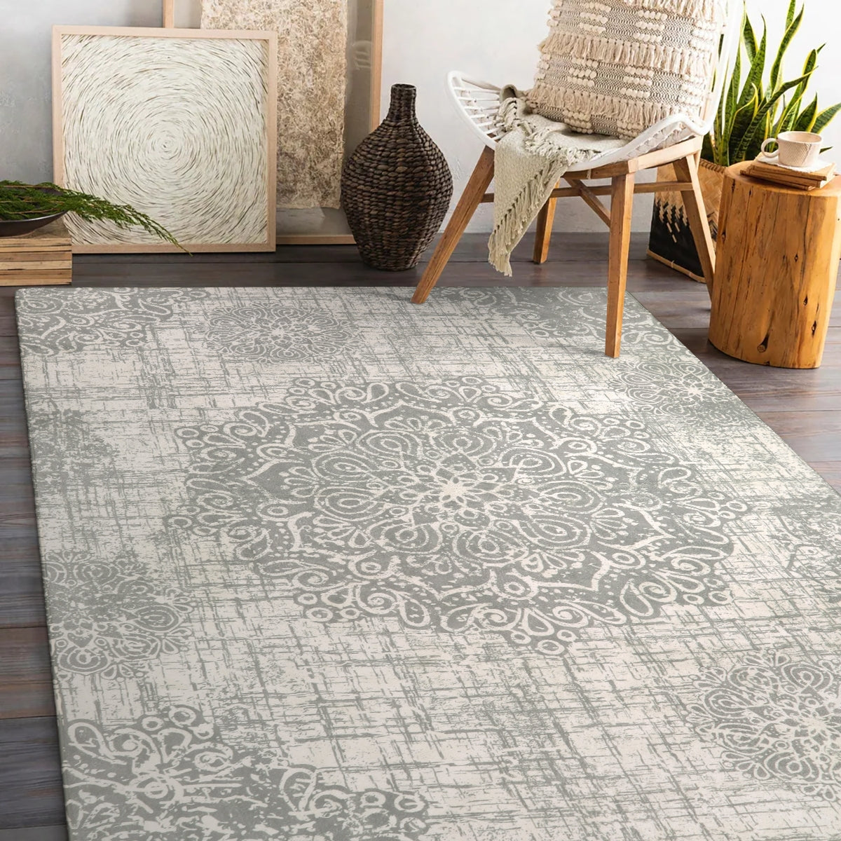 Oriane Washable Vintage Medallion Rug Area Rugs Lahome