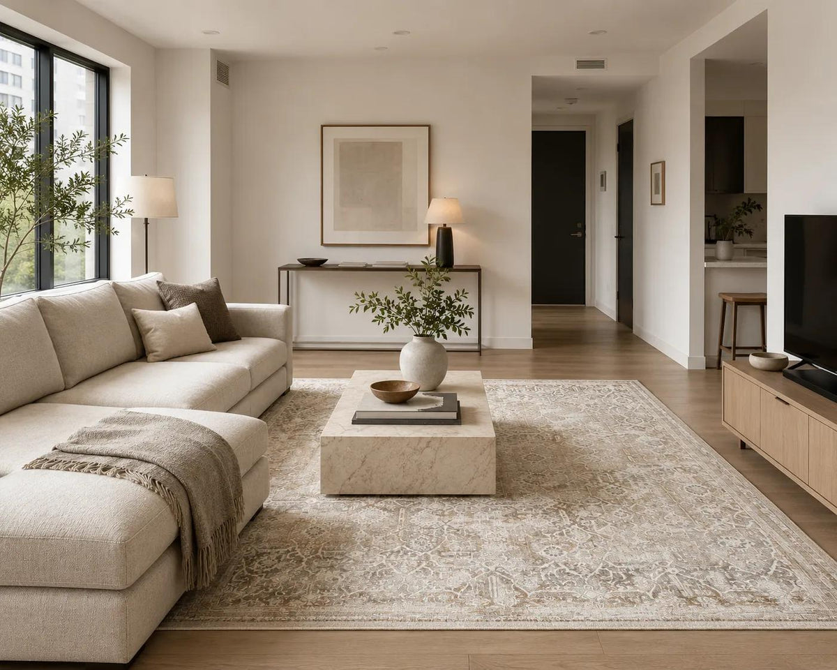 Velora washable vintage sand beige rug