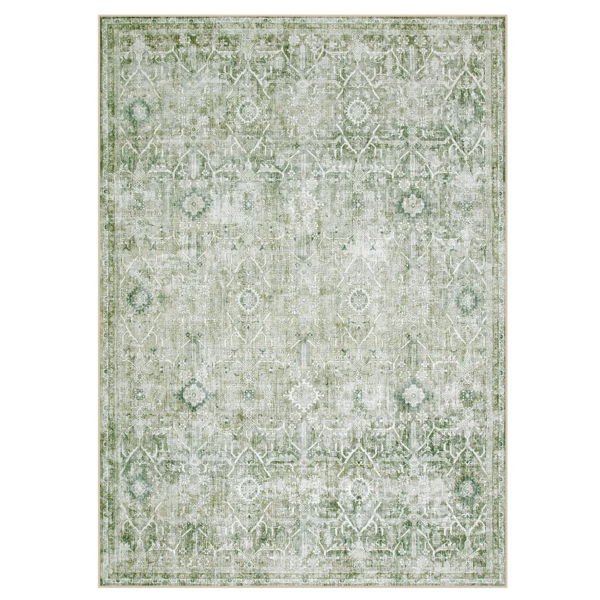 Green Rug Retro Washable Green Vintage Rug | Velora Distressed Style - Lahome