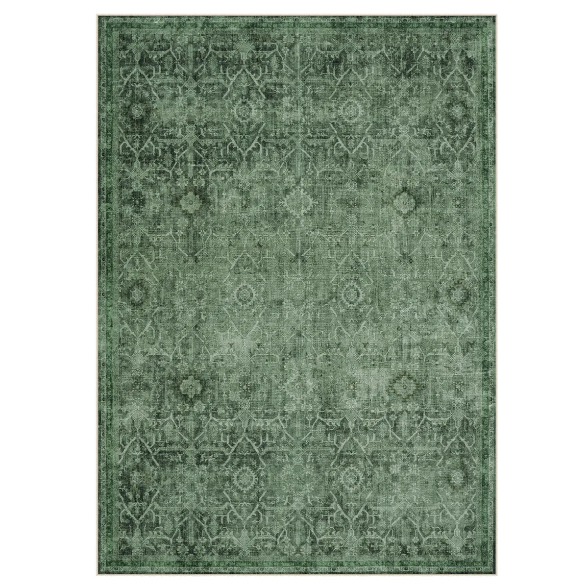 Velora Washable Vintage Dark Green Rug Area Rugs Lahome