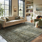Lahome Washable Vintage Persian Dark Green Area Rug for living room.