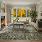 Lahome Washable Vintage Persian Dark Green Area Rug for living room.