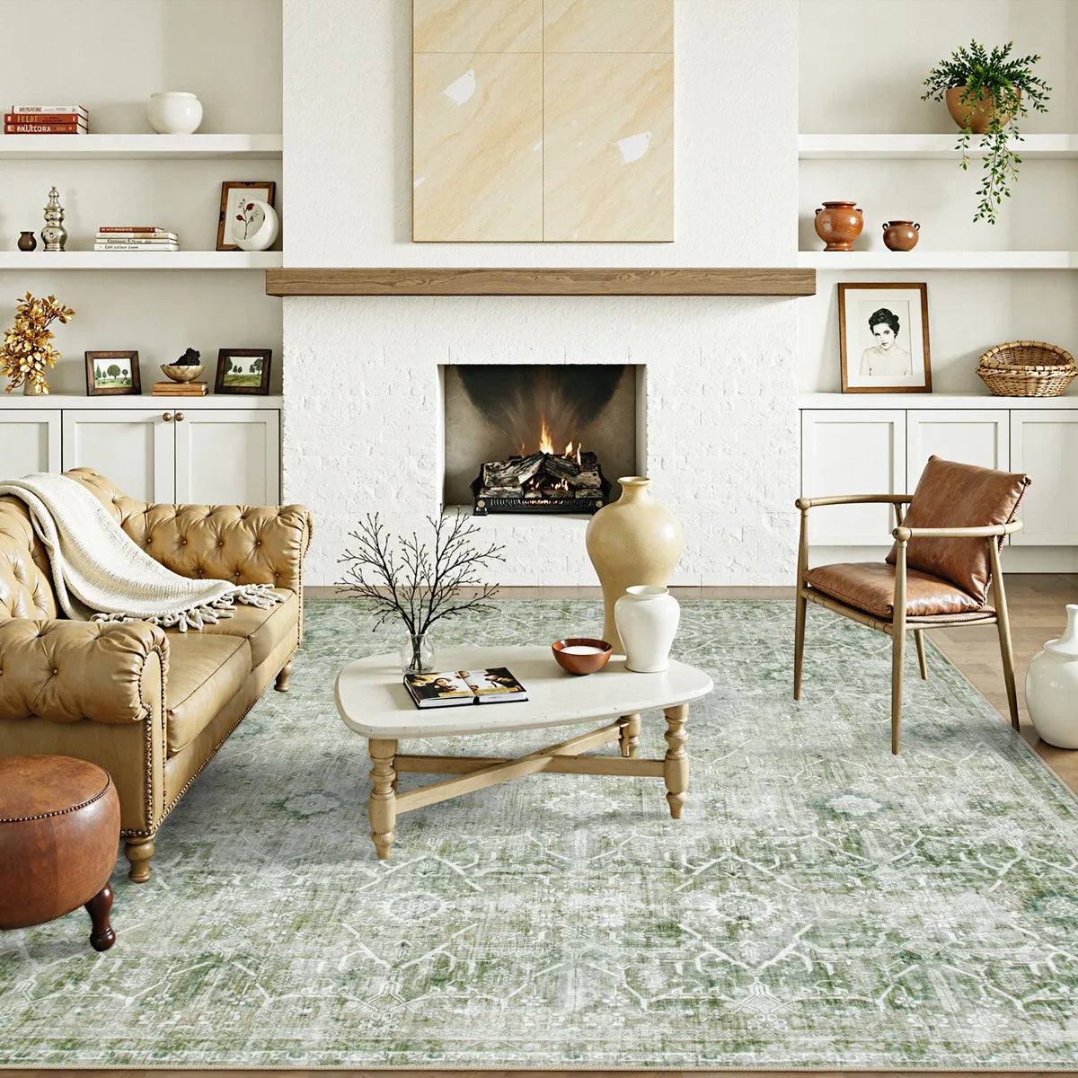 Velora Washable Vintage Green Rug Area Rugs Lahome