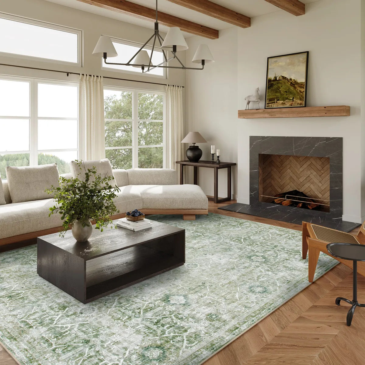 Velora Washable Vintage Green Rug Area Rugs Lahome 10' x 14'