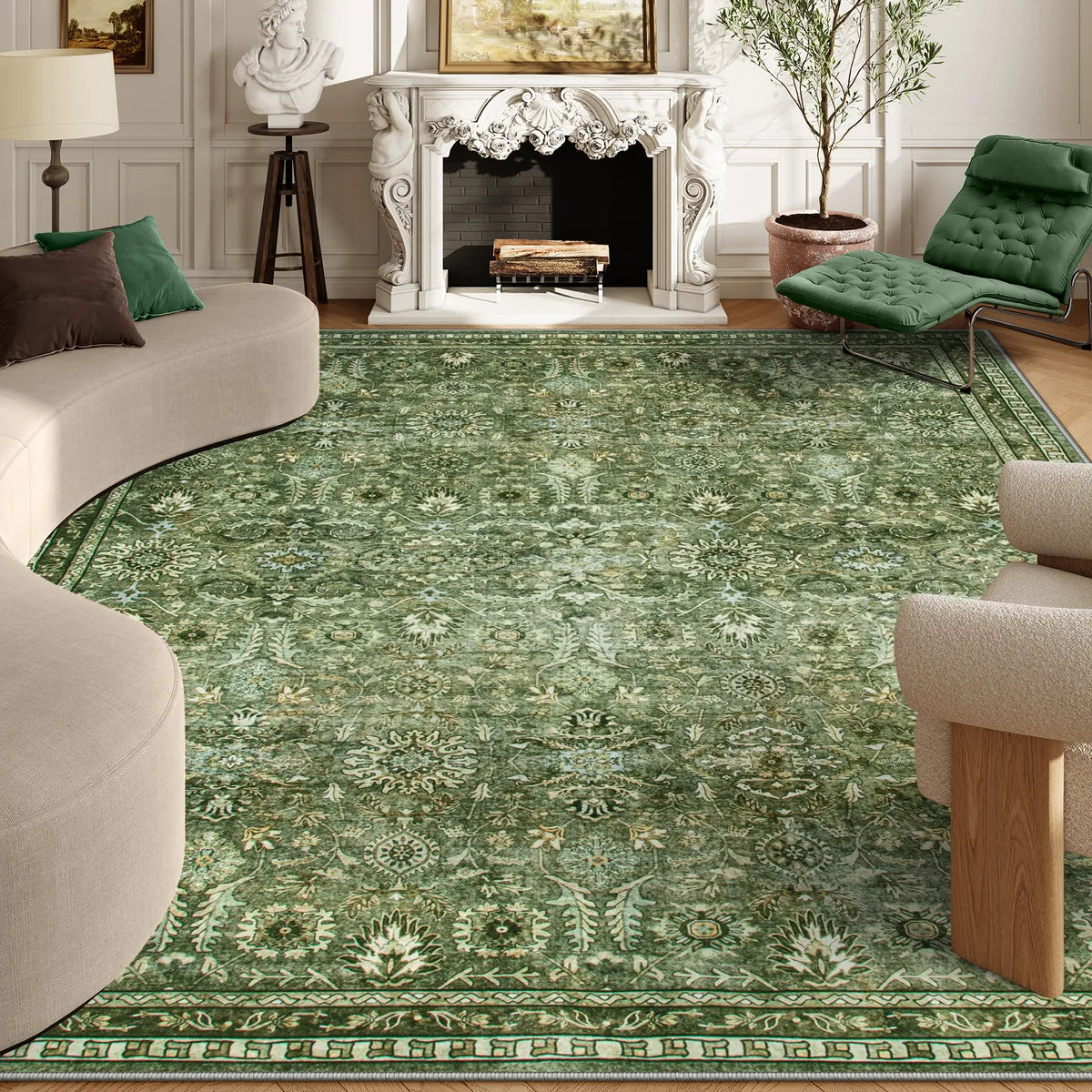 Mirae Washable Vintage Persian Moss Green Rug Area Rugs Lahome 10' x 14'