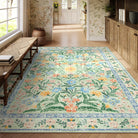 Sylvie Washable Boho Modern Parisian Garden Floral Green Rug Area Rugs Lahome 10' x 14'
