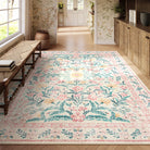 Sylvie Washable Boho Modern Parisian Garden Floral Pink Rug Area Rugs Lahome 10' x 14'