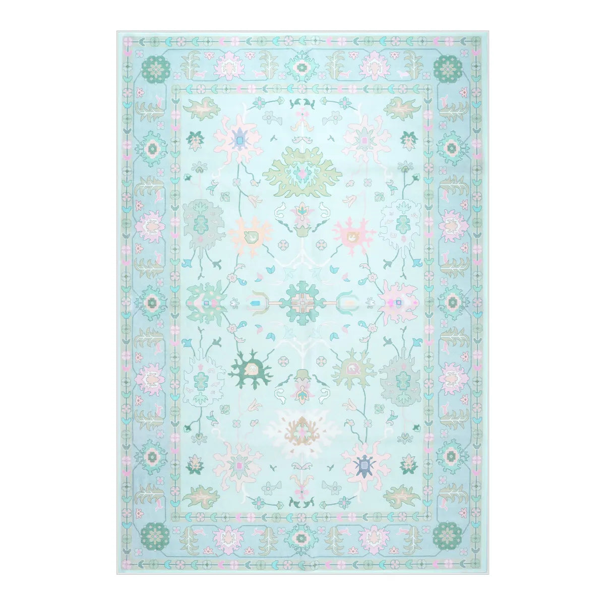 Cachet Washable Boho Oushak Floral Teal Rug Rugs Lahome