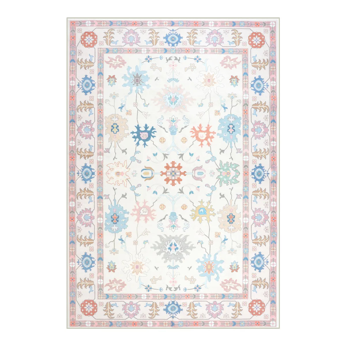 Cachet Washable Boho Oushak Floral Pink Rug Rugs Lahome