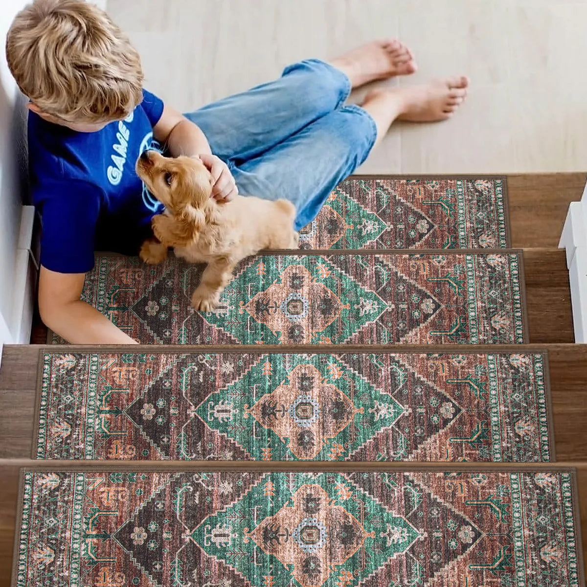 Dorie Washable Vintage Medallion Dullteal Stair Treads Rug Rugs Lahome