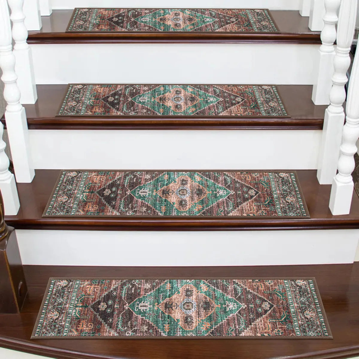 Dorie Washable Vintage Medallion Dullteal Stair Treads Rug Rugs Lahome 8' x 30'