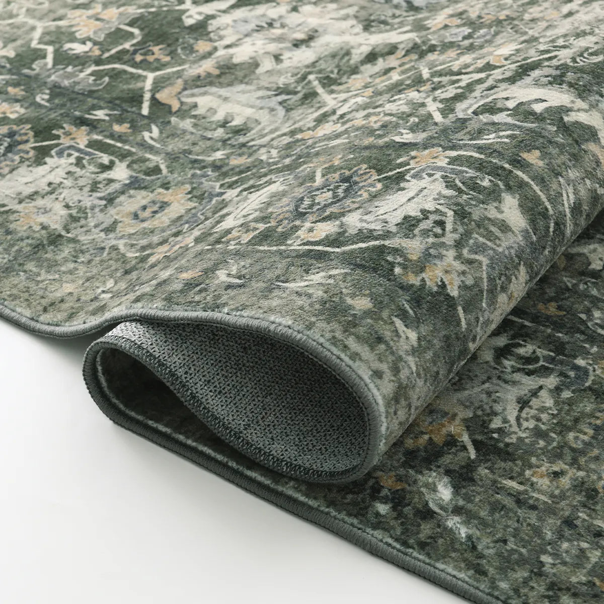 Margot Washable Vintage Distressed Dark Green Rug Area Rugs Lahome