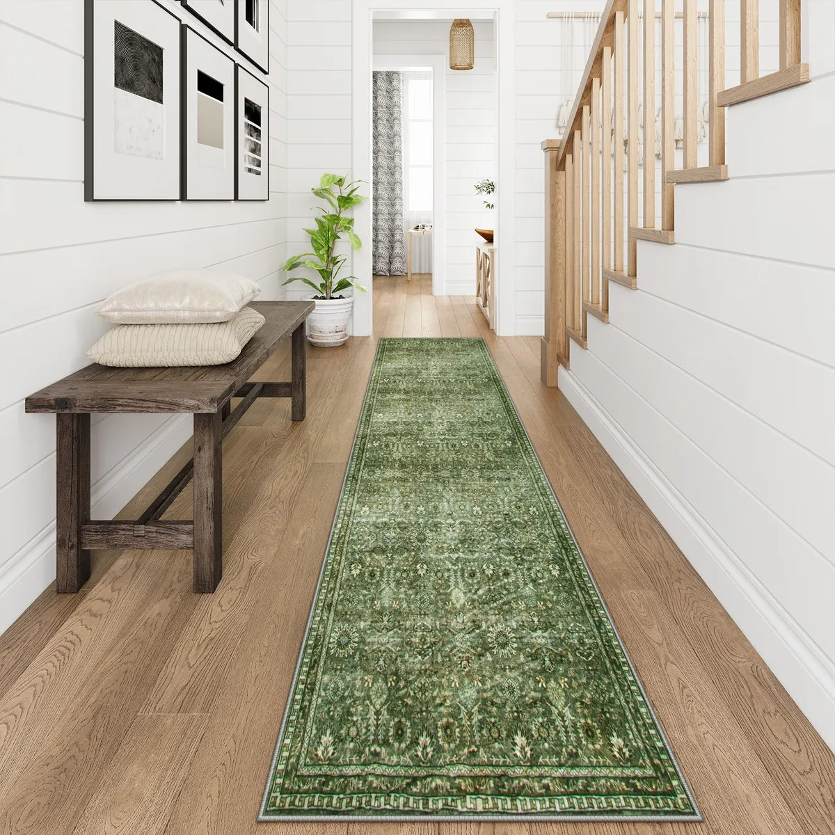 Mirae Washable Vintage Persian Moss Green Rug Area Rugs Lahome