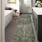 Mirae Washable Vintage Persian Dark Green Rug Area Rugs Lahome