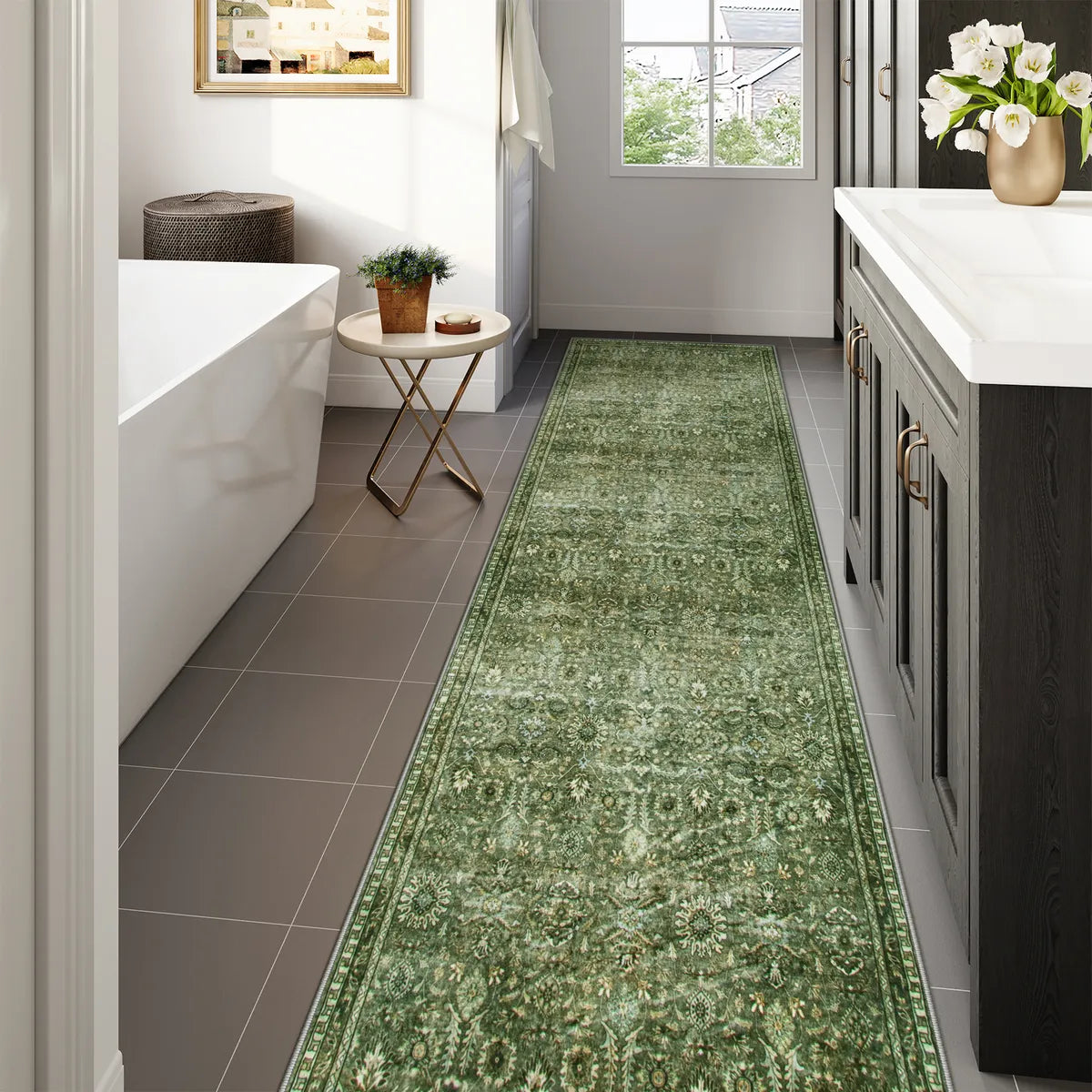 Mirae Washable Vintage Persian Moss Green Rug Area Rugs Lahome