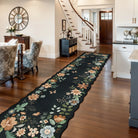 Flore Washable Boho Modern Parisian Floral Black Rug Area Rugs Lahome