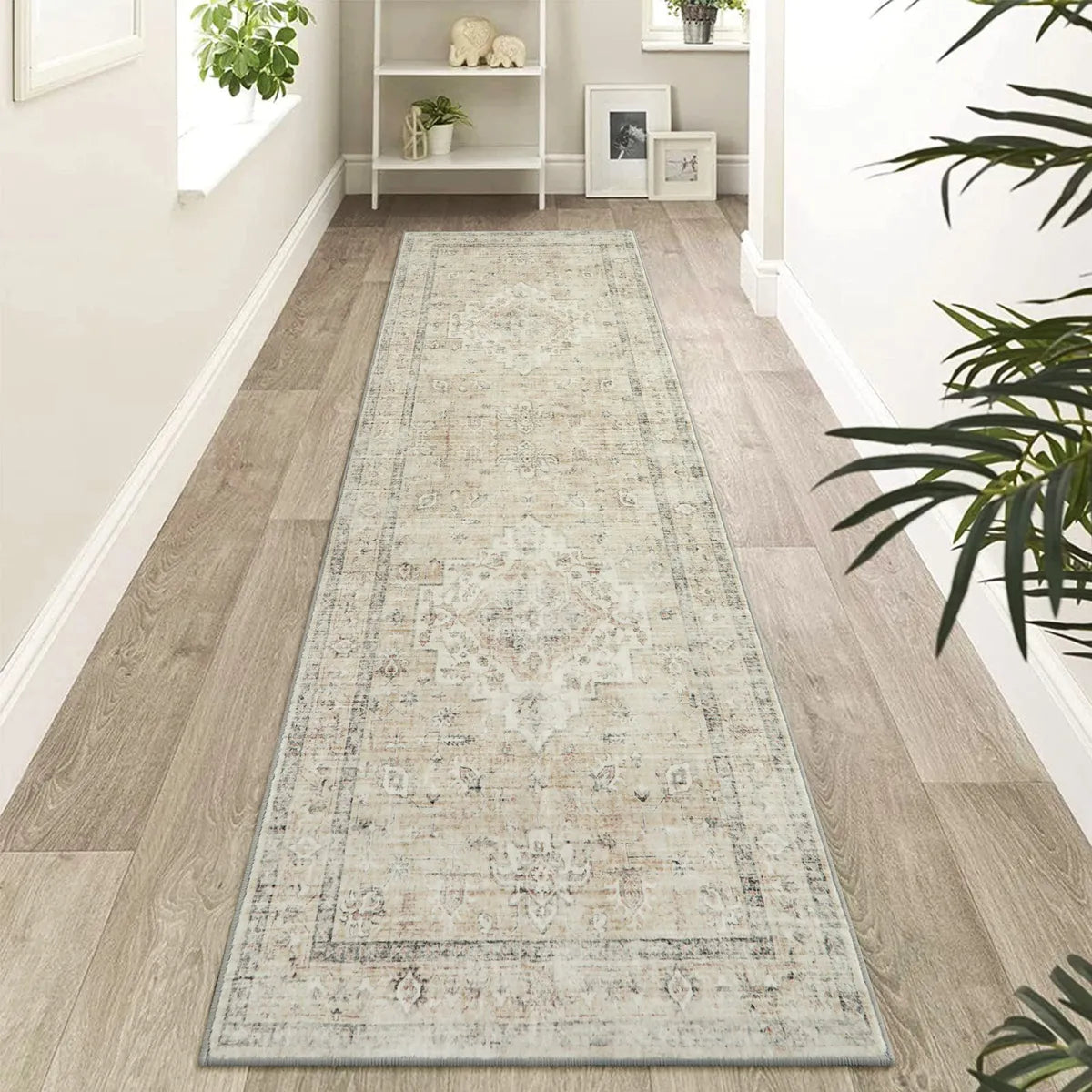 Alene Washable Vintage Medallion Floral Beige Rug Area Rugs Lahome 2.5' x 8'