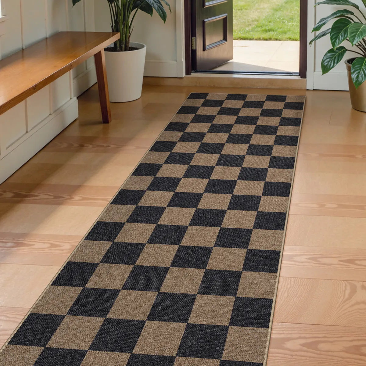 Colette Washable Checkered Easy Jute Dark Brown Indoor/Outdoor Rug Easy Jute Area Rug Lahome